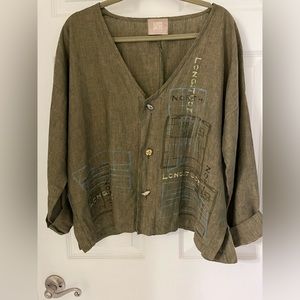 Authentic Vintage Blue Fish Linen Jacket